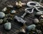 Preview: Edelstahl Mjölnir mit Wikingermuster und Valknut