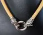Preview: Natural Solid Leather Necklace with Wolf Heads – Earthy & Powerful Viking Style