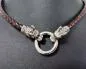 Preview: Dark Brown Wolf Head Leather Necklace – Nordic Stainless Steel Wolves