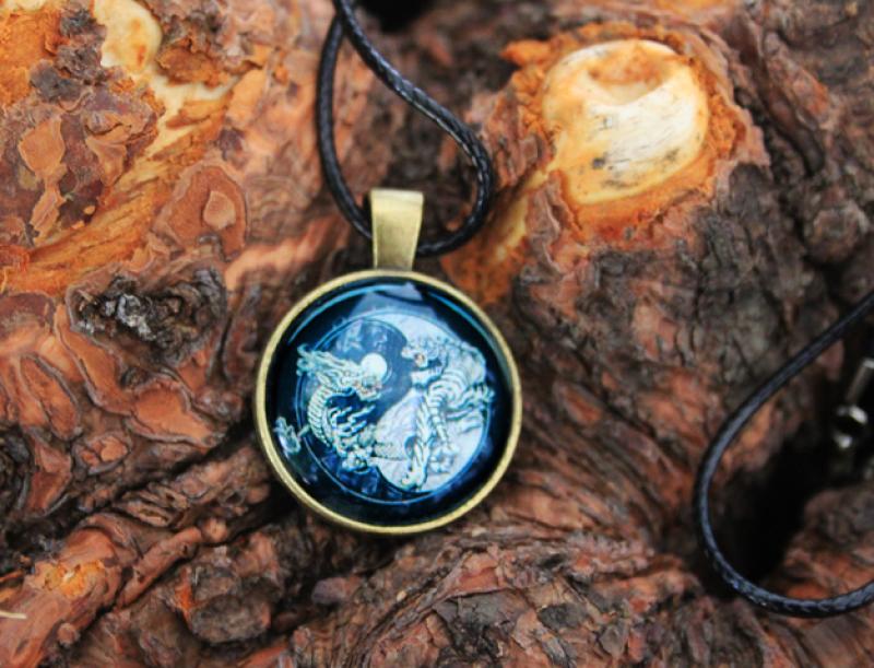Amulett Ying Yang Drache und Tiger