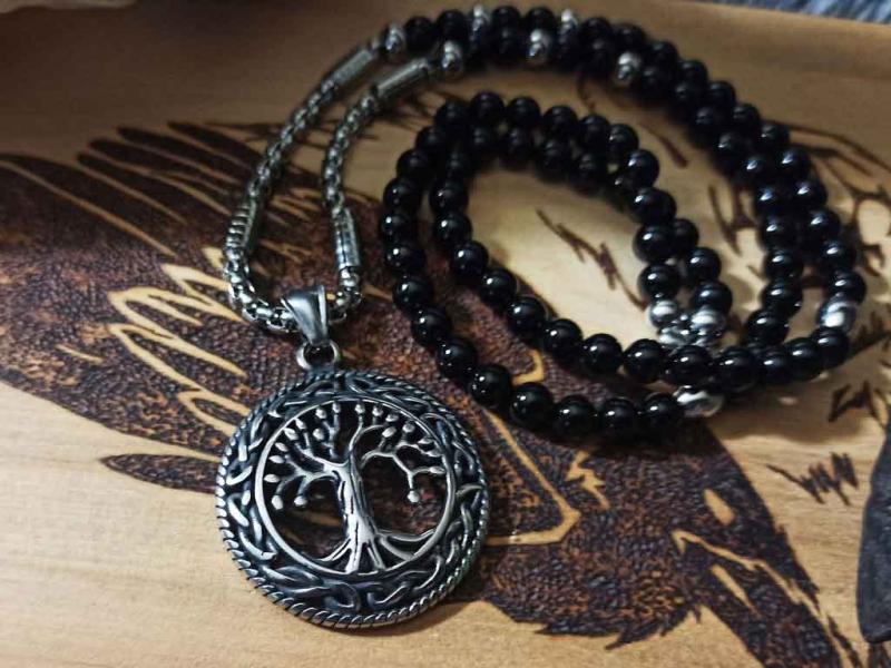 Tree of life on stainless steel - agate chain