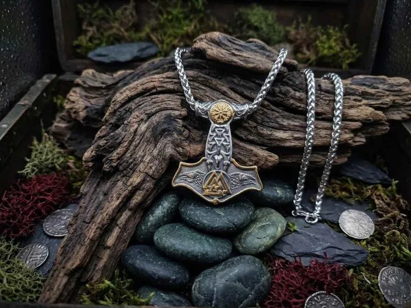 Thor's Hammer Pendant with Valknut & Aegishjalmur