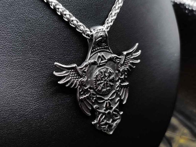 Stainless steel pendant with various Nordic symbols