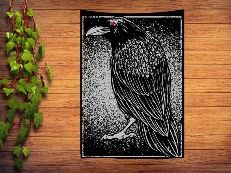 Stilvolles Rabe Wandtuch Seelentier der Weisheit