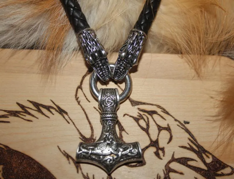 Thorhammer on dragon - leather necklace