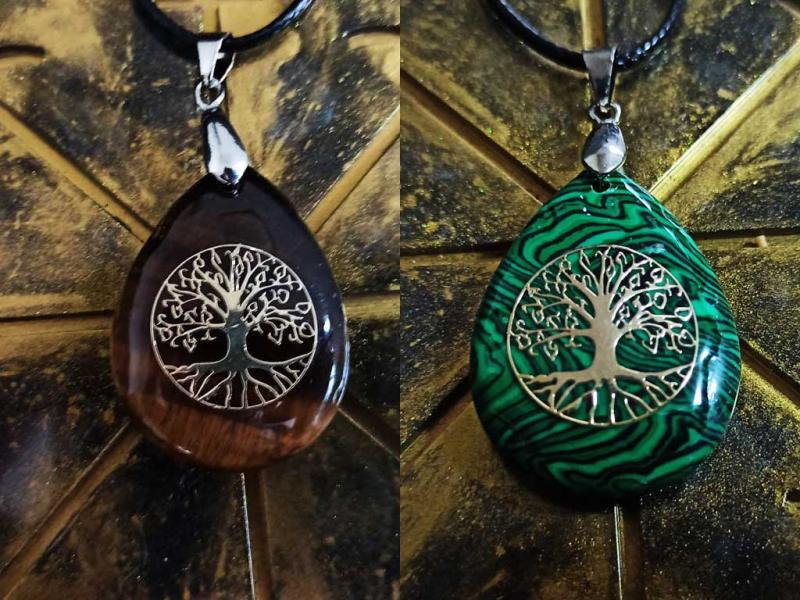 Tree of Life on Tiger Eye / Malachite Stone