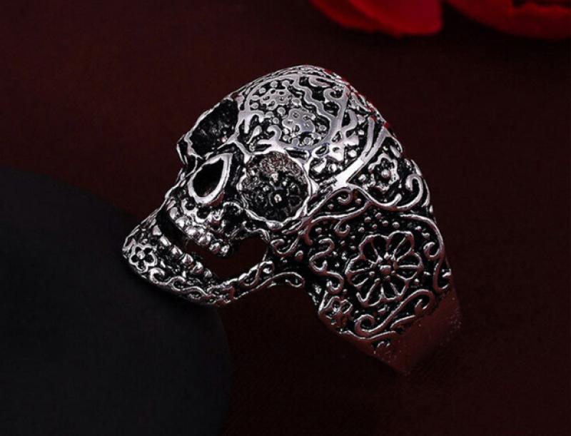 Flower skull head ring