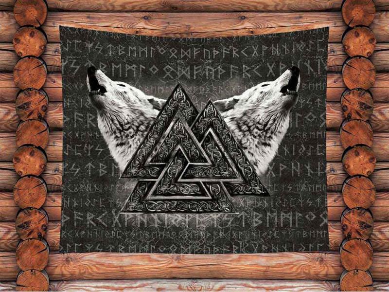 Wall cloth Valknut with Odin's wolves