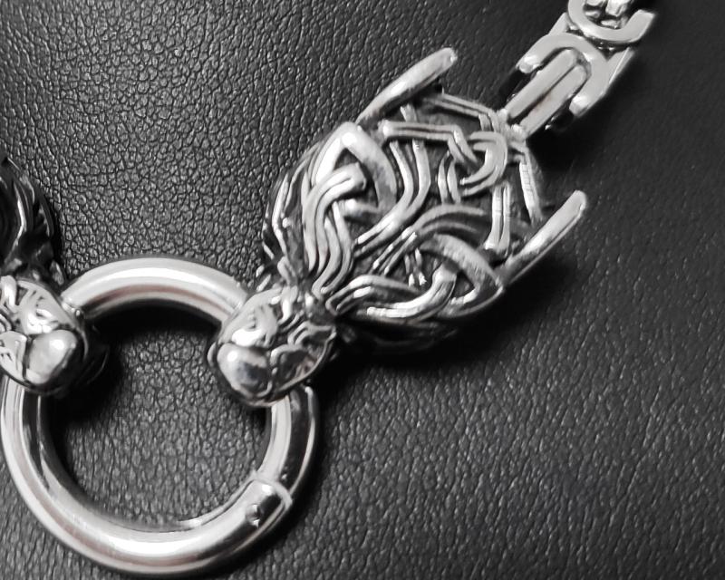 Celtic stainless steel necklace with double wolf heads