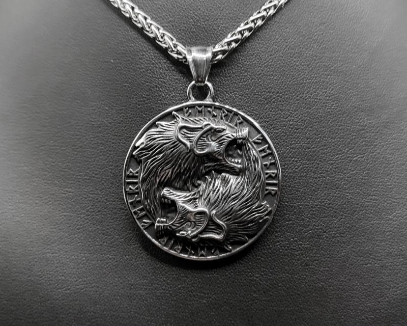 Wolf pendant with rune circle
