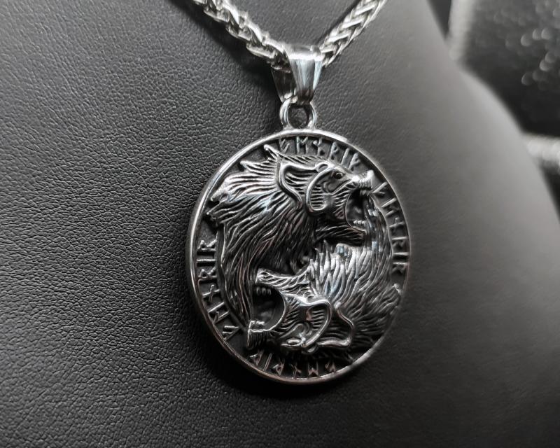 Wolf pendant with rune circle