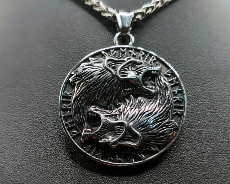 Wolf pendant with rune circle