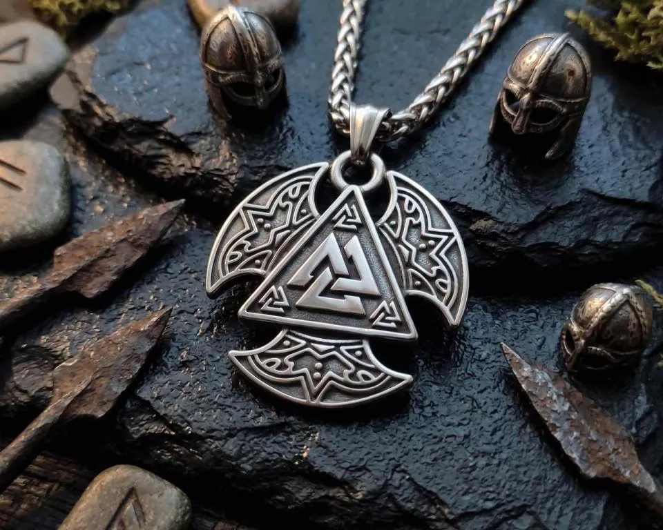 Valknut axe amulet made of stainless steel