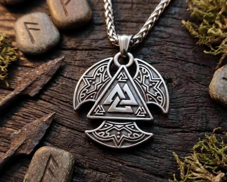 Valknut axe amulet made of stainless steel