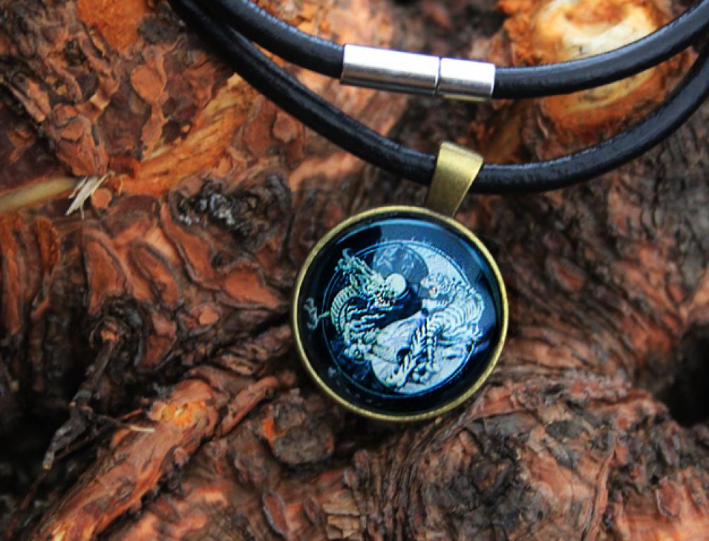 Amulett Ying Yang Drache und Tiger