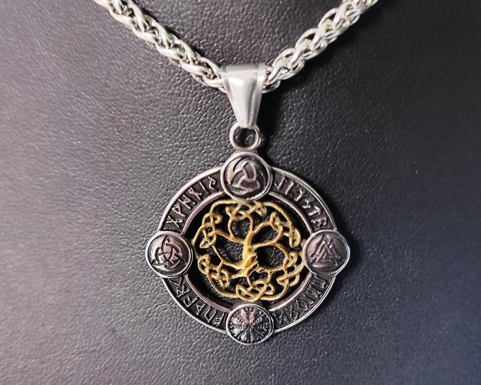 Zweiseitiger Lebensbaum Anhänger aus Edelstahl