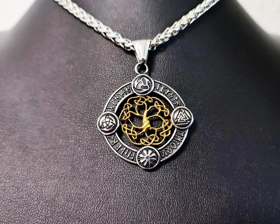 Zweiseitiger Lebensbaum Anhänger aus Edelstahl