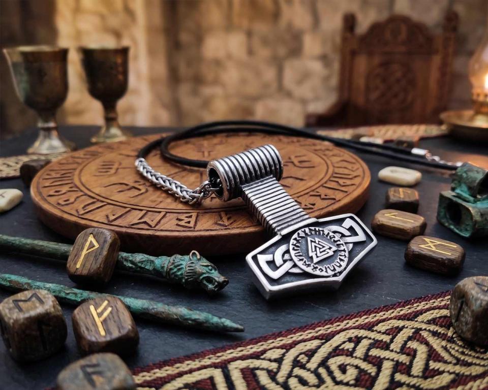 Mjölnir mit Runen und Valknut