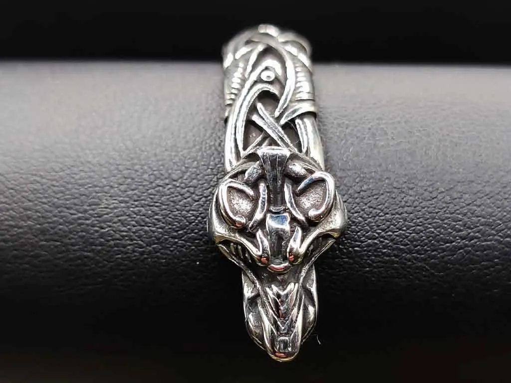 Viking bangle with Viking knots and wolf heads in stainless steel