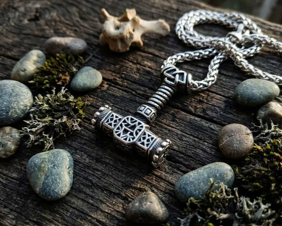 Edelstahl Mjölnir mit Wikingermuster und Valknut