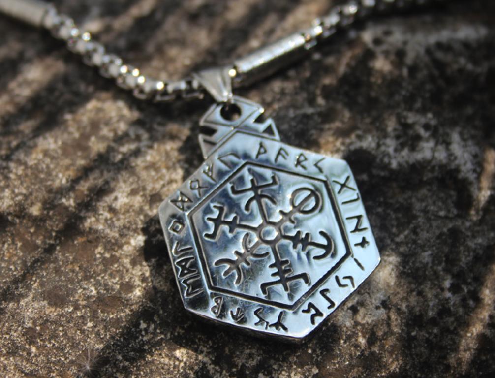 Schutz - Galdrstrafir an Achat - Edelstahlkette