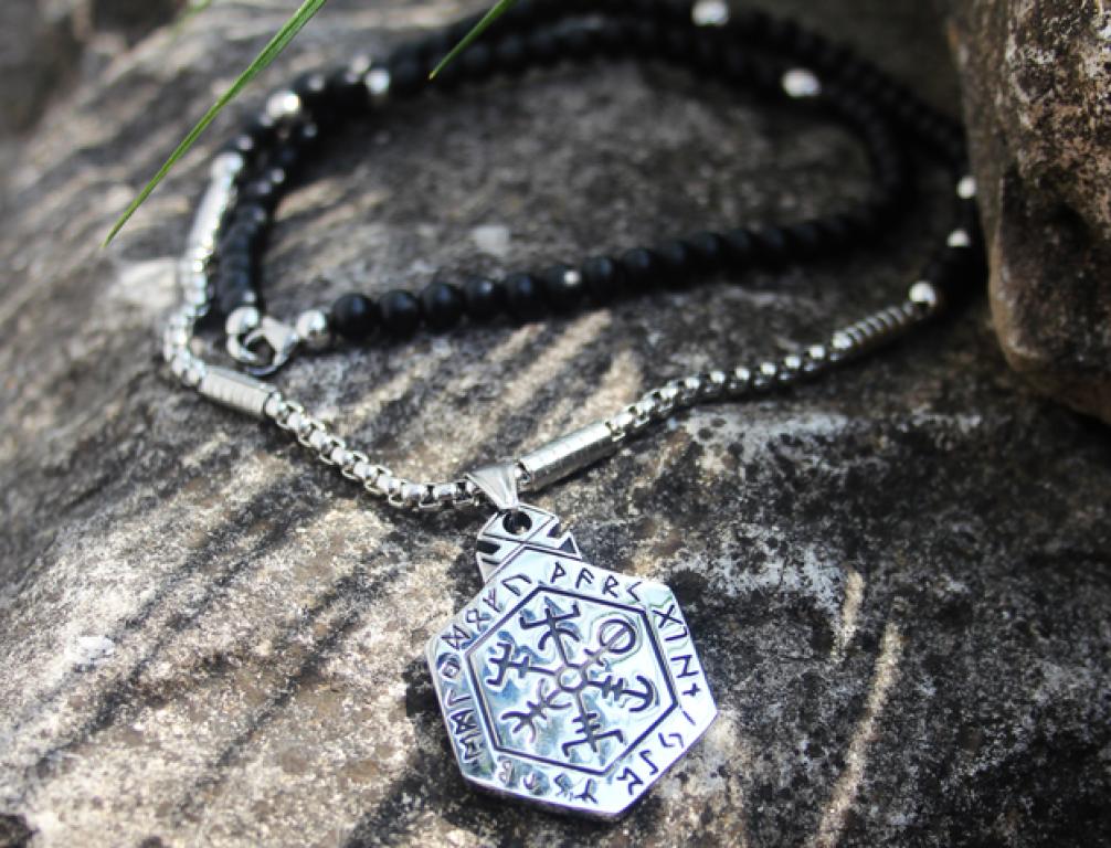 Schutz - Galdrstrafir an Achat - Edelstahlkette