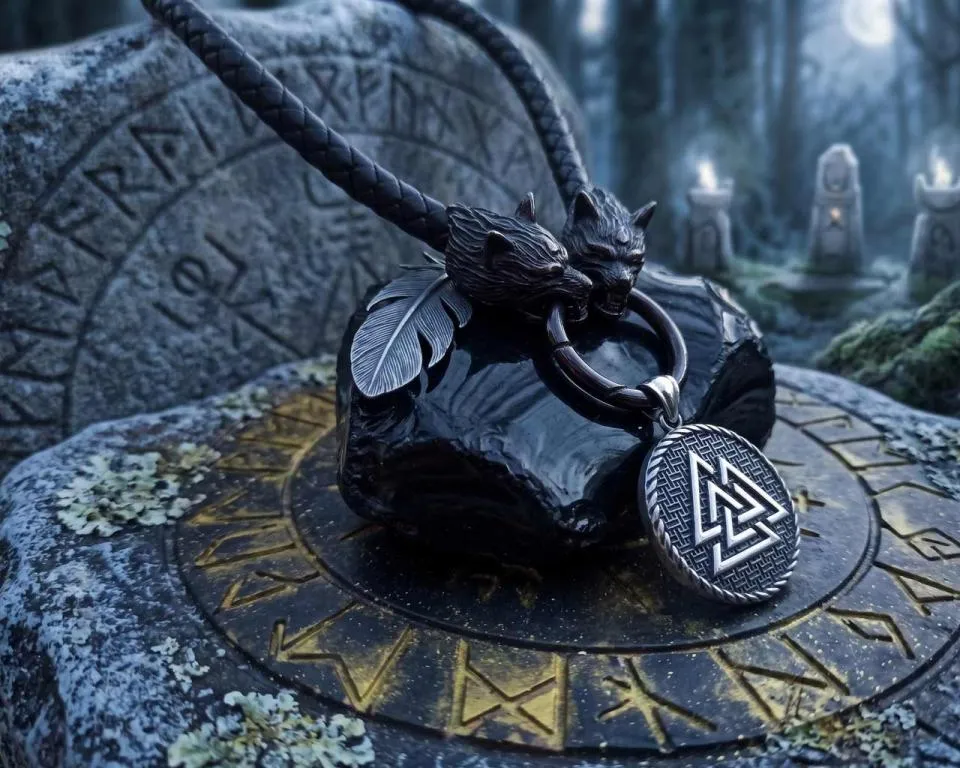 Wolf's leather necklace Valknut