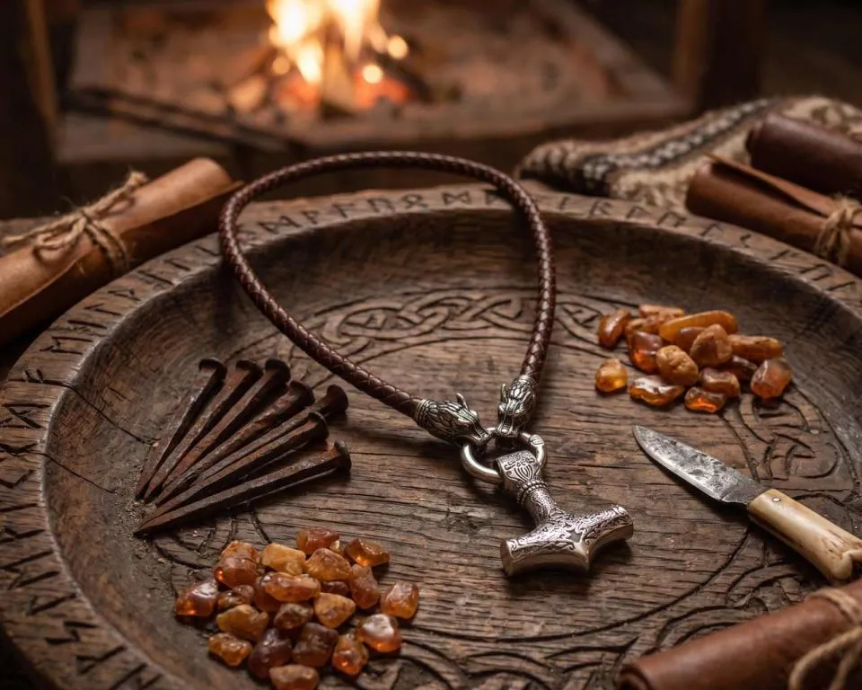 Wolf leather chain Thor's hammer