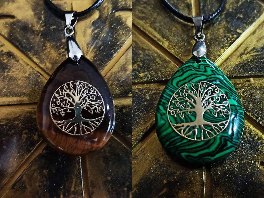 Tree of Life on Tiger Eye / Malachite Stone