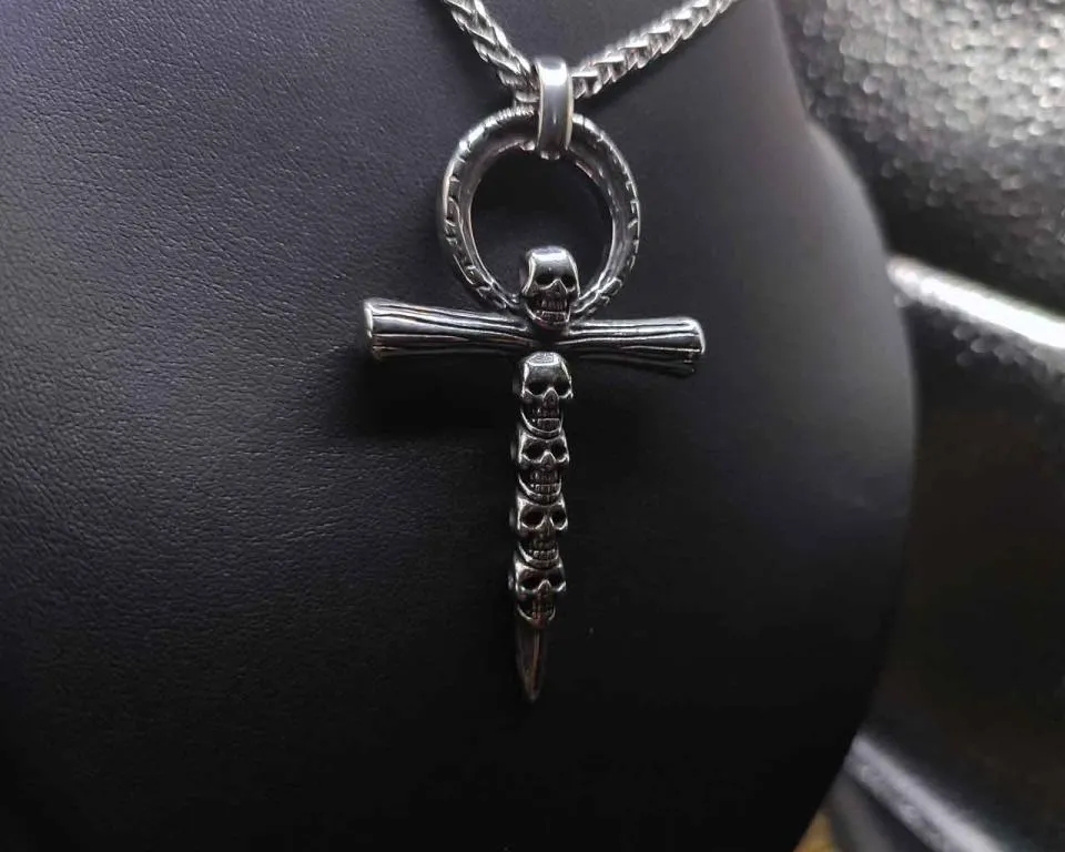 Edelstahl-Anhänger Totenkopf & Ankh