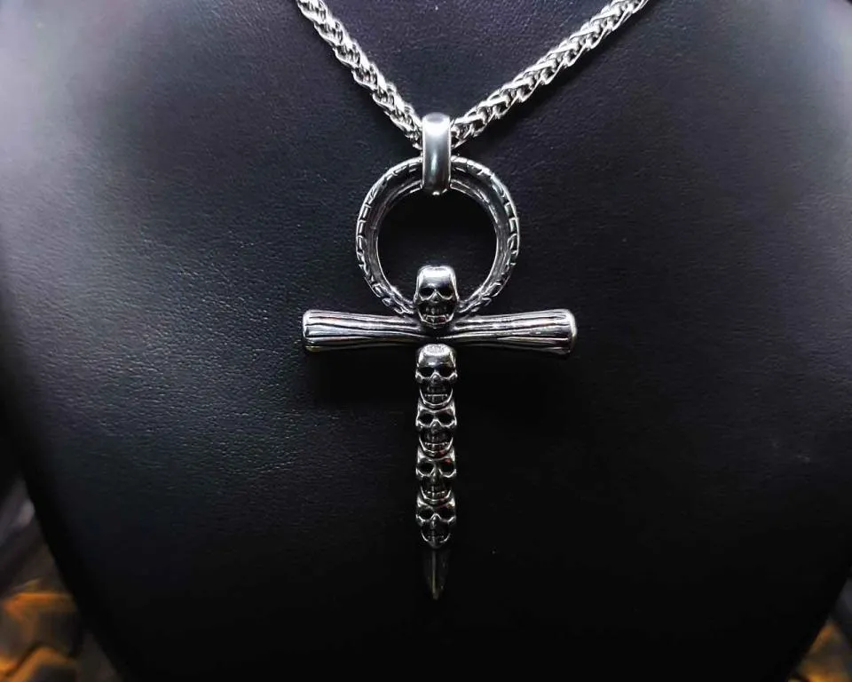 Edelstahl-Anhänger Totenkopf & Ankh