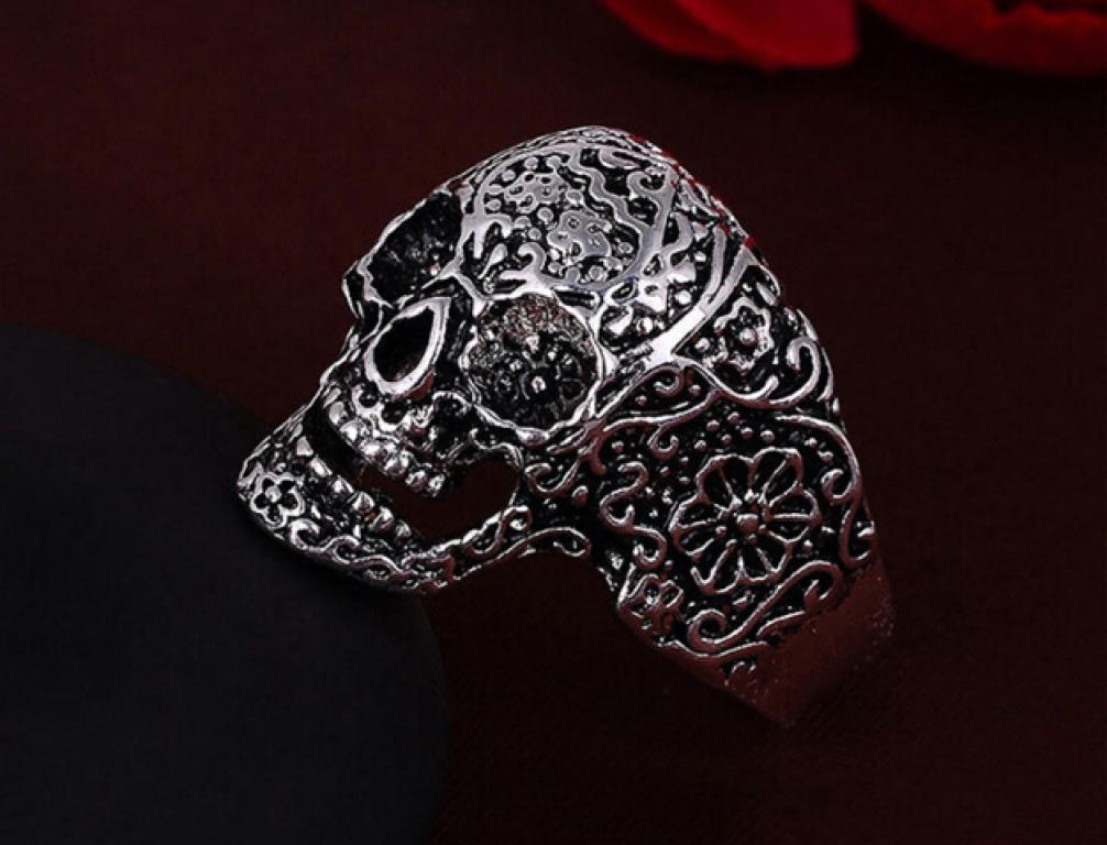 Flower skull head ring