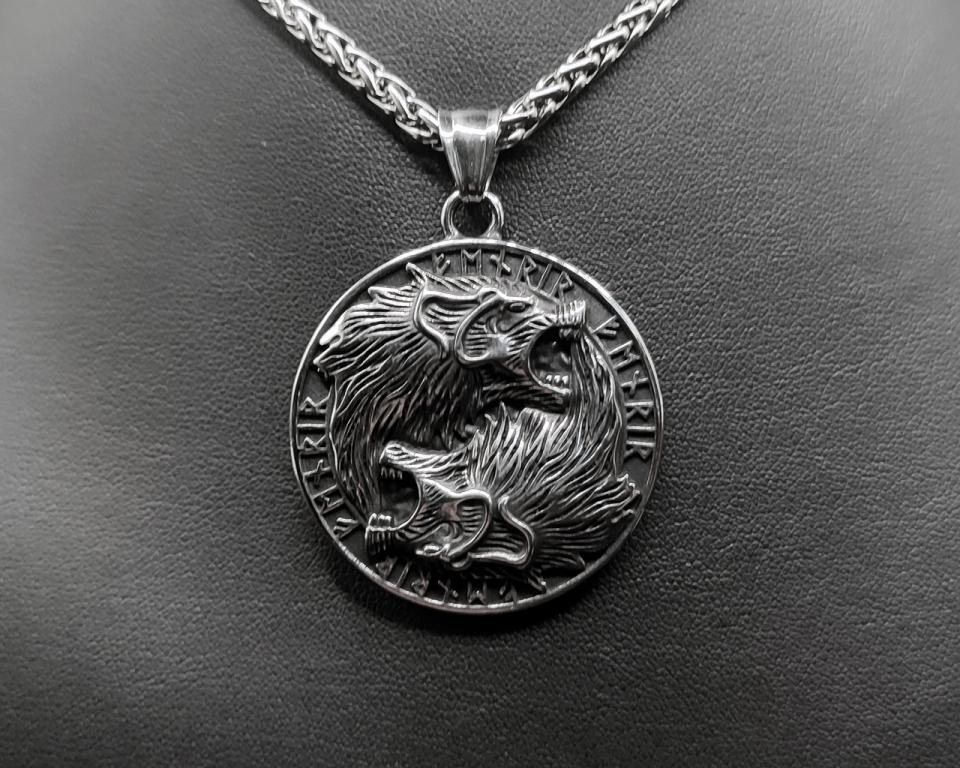 Wolf pendant with rune circle