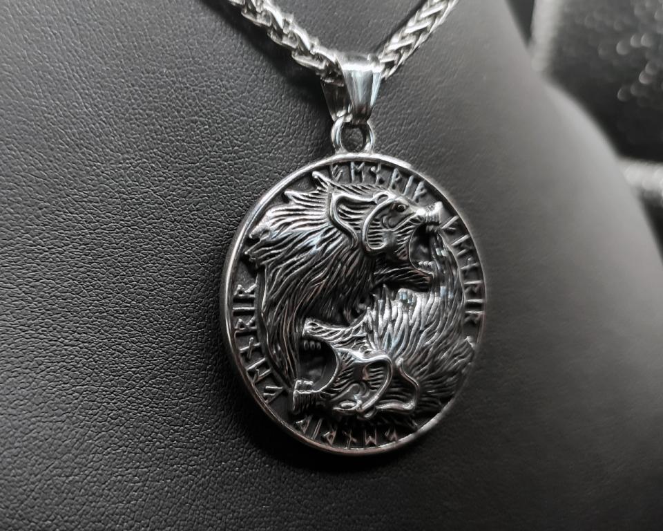 Wolf pendant with rune circle