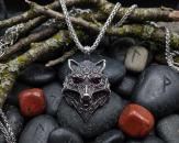 Stylized wolf head made of stainless steel