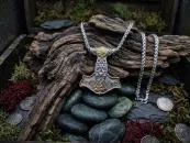 Thors Hammer Anhänger mit Valknut & Aegishjalmur