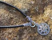 Vegvisir Runic Amulet on Dragon - Leather Chain