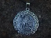 Pendant made of 925 sterling silver wolf pack surrounded by a Celtic endless knot.